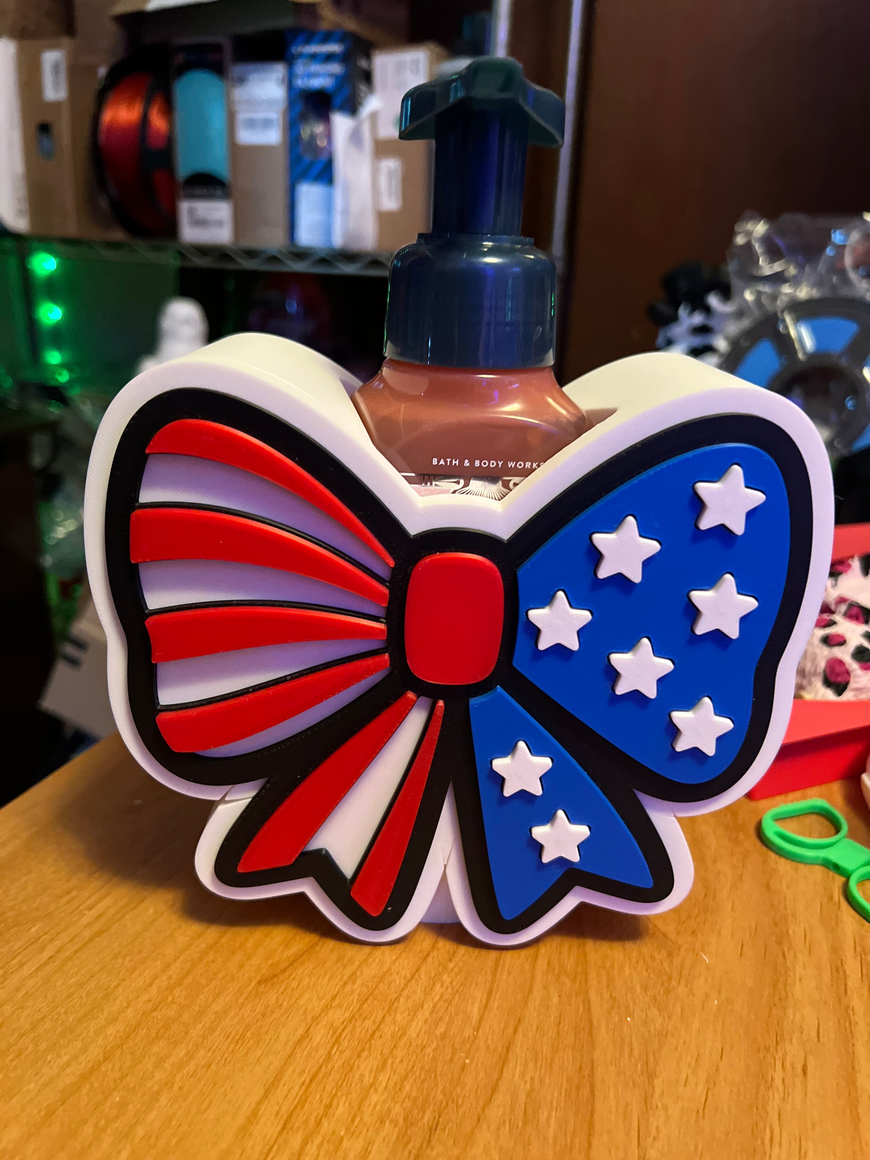 Custom Design - USA Flag Bow bath and body works soap holder